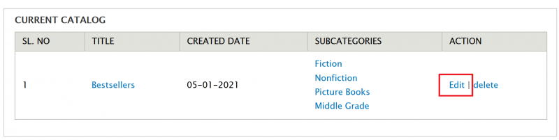 Catalog screenshot highlighting how to edit the catalog. The screenshot shows the catalog list and there is a red box around the edit function on the selected catalog.