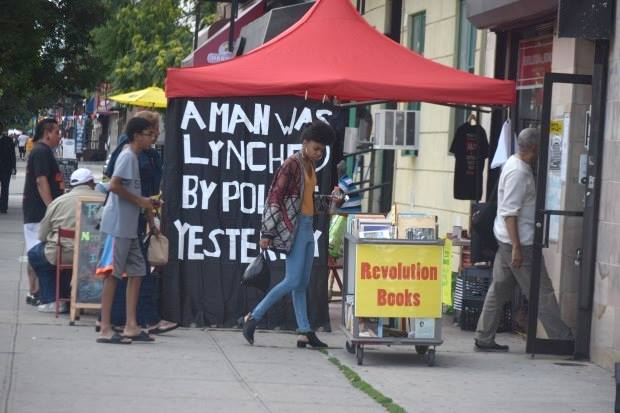 street view of Revolution Books with people entering